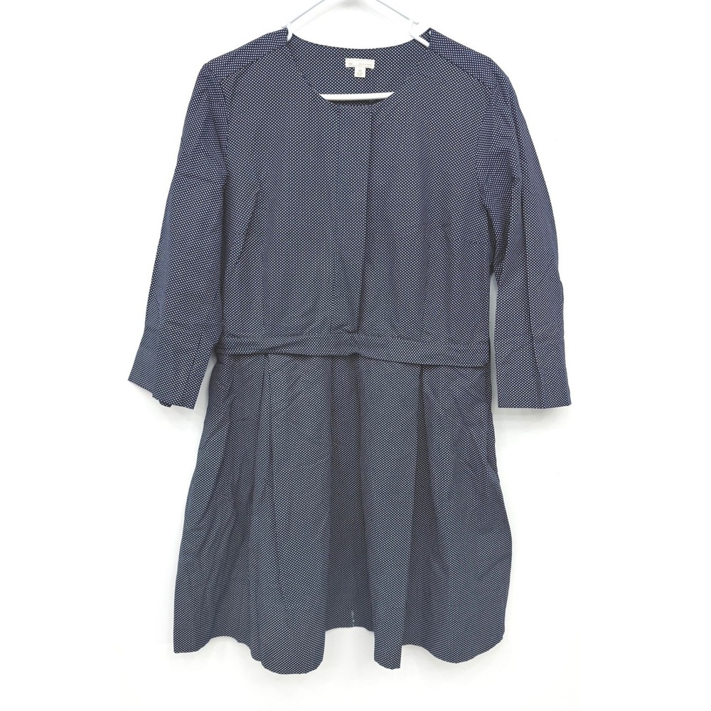 Gap Vintage Fit & Flare‎ Dress Polka Dot Cotton Linen Snap Front Womens 12 Navy